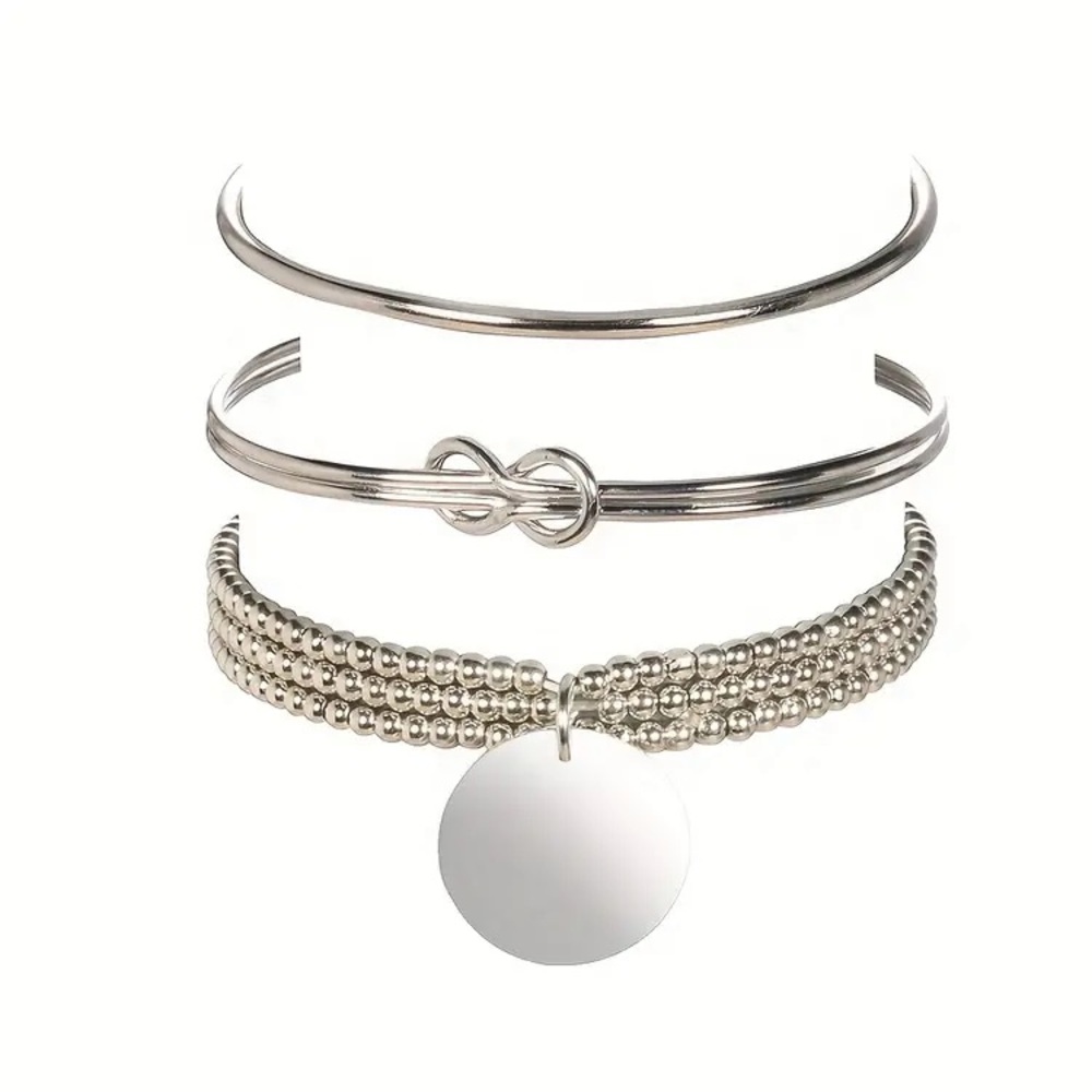 Stackable Bracelets, Set of 3 Boho Vintage Style - Silver - Picture 5 of 5